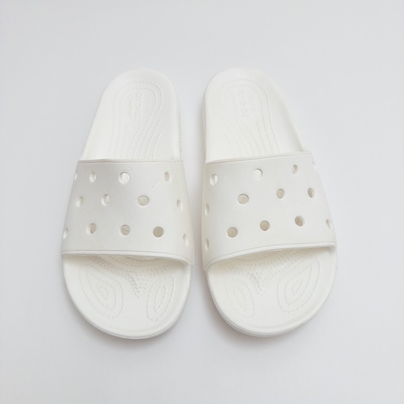 Crocs White Slide Sandals Men's 7 Women's 9 Unisex Comfort Slip On Pool Beach - Picture 2 of 16